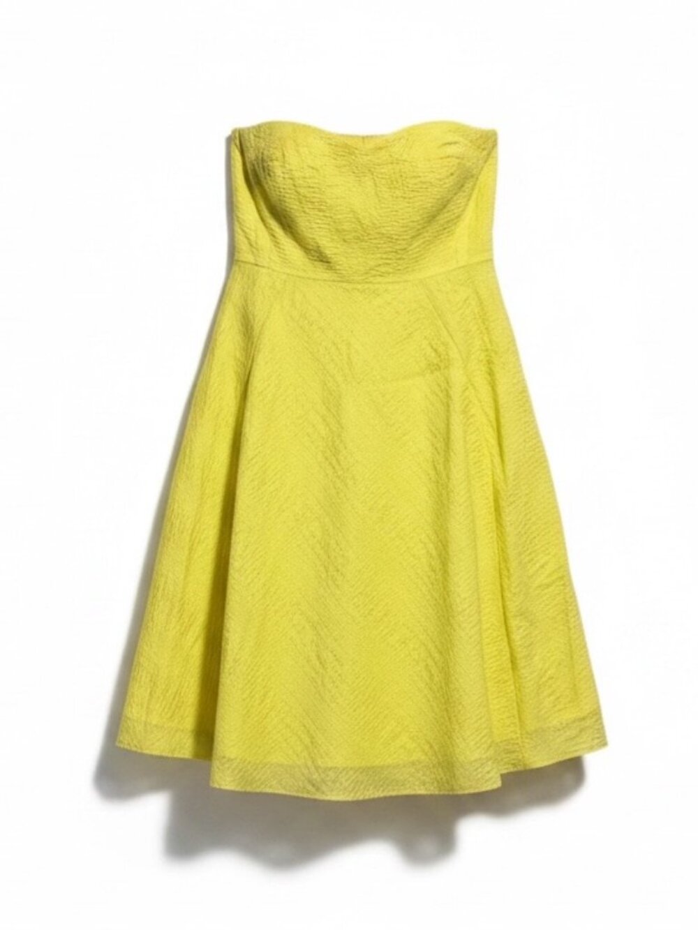 J.Crew Yellow Seersucker Strapless Dress 12P Cotton Summer Sundress Excellent - Picture 2 of 8